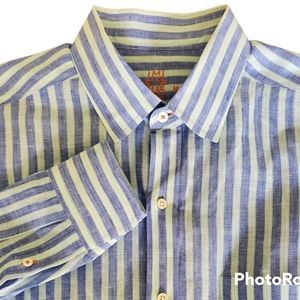 J Mclaughlin Button Up Shirt Mens Medium Multicolor Striped Linen Lightweight